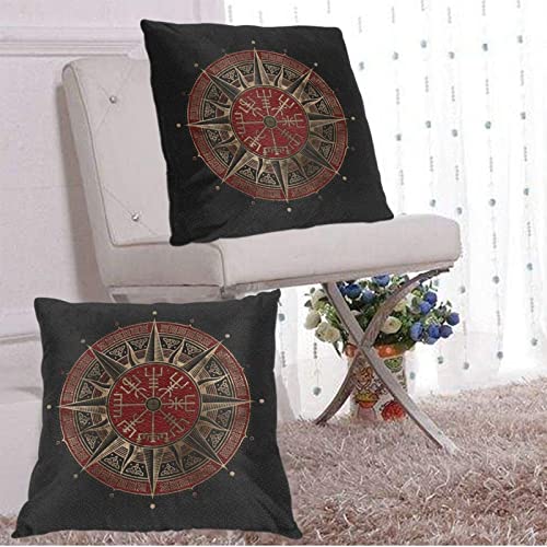 Pack Of 2 Throw Pillow Covers Vegvisir Viking Compass Black Celtic Throw Pillow Case Soft Velvet Decorative Home Decor Living Room Cushion Case For Bed Couch Car 18X18 Inch #TOP3