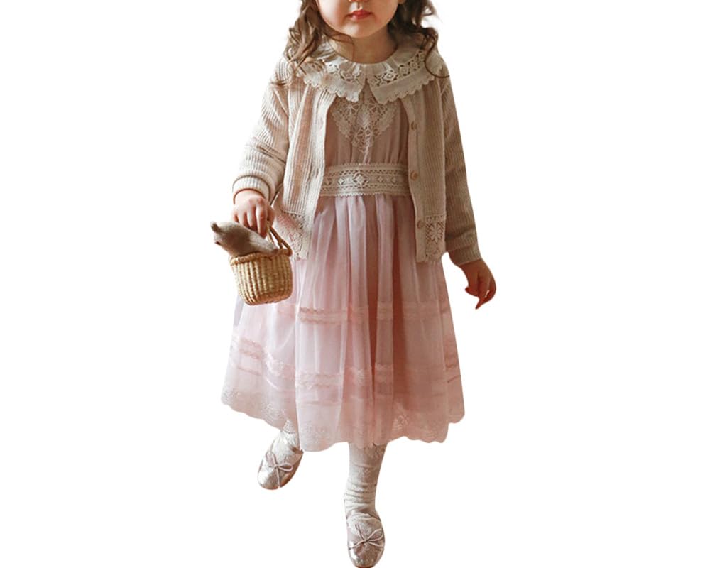 Baby Girls' Long Sleeve Crew Neck Solid Color Button Knit Cardigan Cute Flower Lace Toddler Fall Winter Clothes2