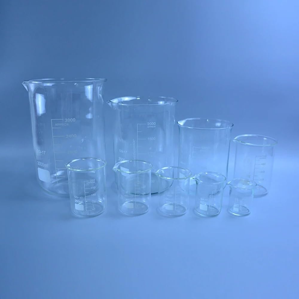 Attrezzature e forniture di laboratorio Becher da laboratorio in vetro borosilicato trasparente 1000 ml, 2000 e 250, di forma bassa, ispessito, con beccuccio