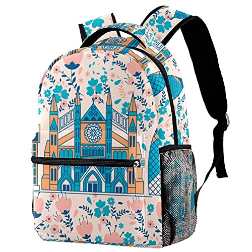 Sac à dos de voyage Abbaye de Westminster floral pour filles et garçons avec porte-bouteille Campus