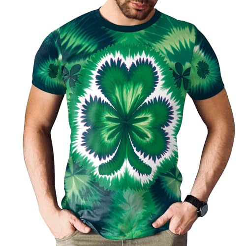 St. Patricks Day Shirts for Men Short Sleeve 3D Printed Shamrock T-Shirt Green Irish Clothing for Festive Party Casual Wear