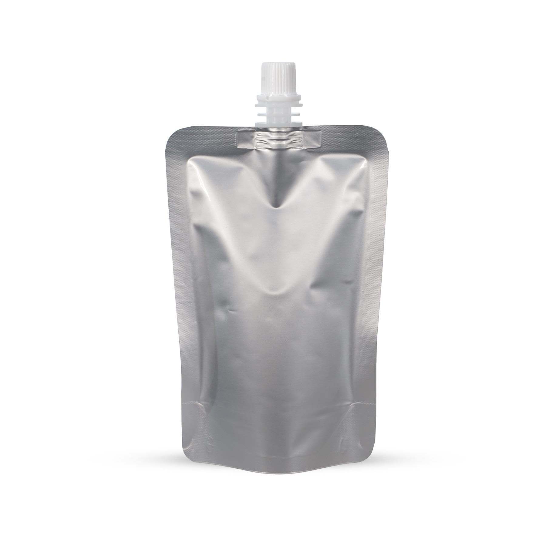 RIGHTPAK Silver Matt Drink Pouches, Flasks 100 Pieces 300 ml Leak Proof Bags for Liquid Storage, Durable Spout Pouches with Screw-on Caps, Concealable Smell Proof