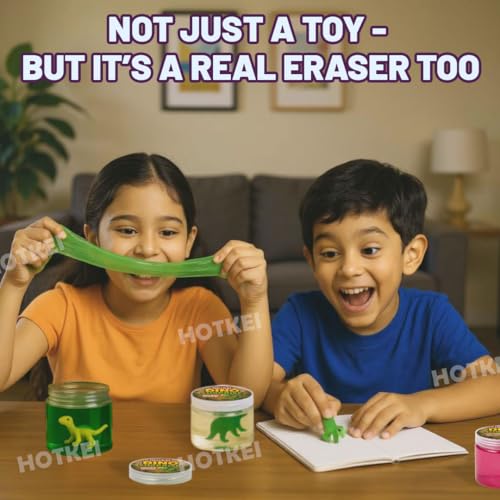 Image of HOTKEI Transparent 200 gm Slime with Dinosaur Eraser Toy Inside for Kids 3 to 10 Years Kit Set Art Slime Dino Toys for Birthday Return Gift Toys for Kids Boys Girls Birthday 9-12 Year