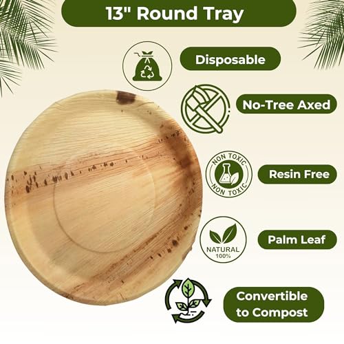 Compostable Palm Leaf Charcuterie Boards 13 Round (Pack of 10) | Eco-Friendly Alternative for Wedding and Catering Events