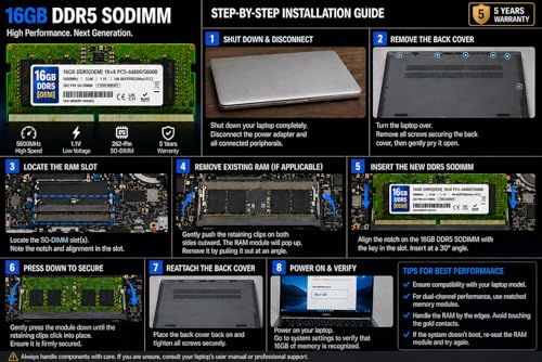 Image of 16GB DDR5 5600MHz OEM Laptop RAM Compatible with Samsung [Key Specs: PC5-44800 /5600B | 262-Pin SO-DIMM | CL46 | 1Rx8 | 1.1V | Non-ECC] | 5 Years Seller Warranty