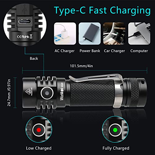Image of Wurkkos TS22 Flashlight High Lumen Rechargeable - 4800 Lumens Super Bright 70.3 HI LED Flashlight USB C Charging IP68 Waterproof Regulated Output for Dog Walking Ramping Emergency Hiking