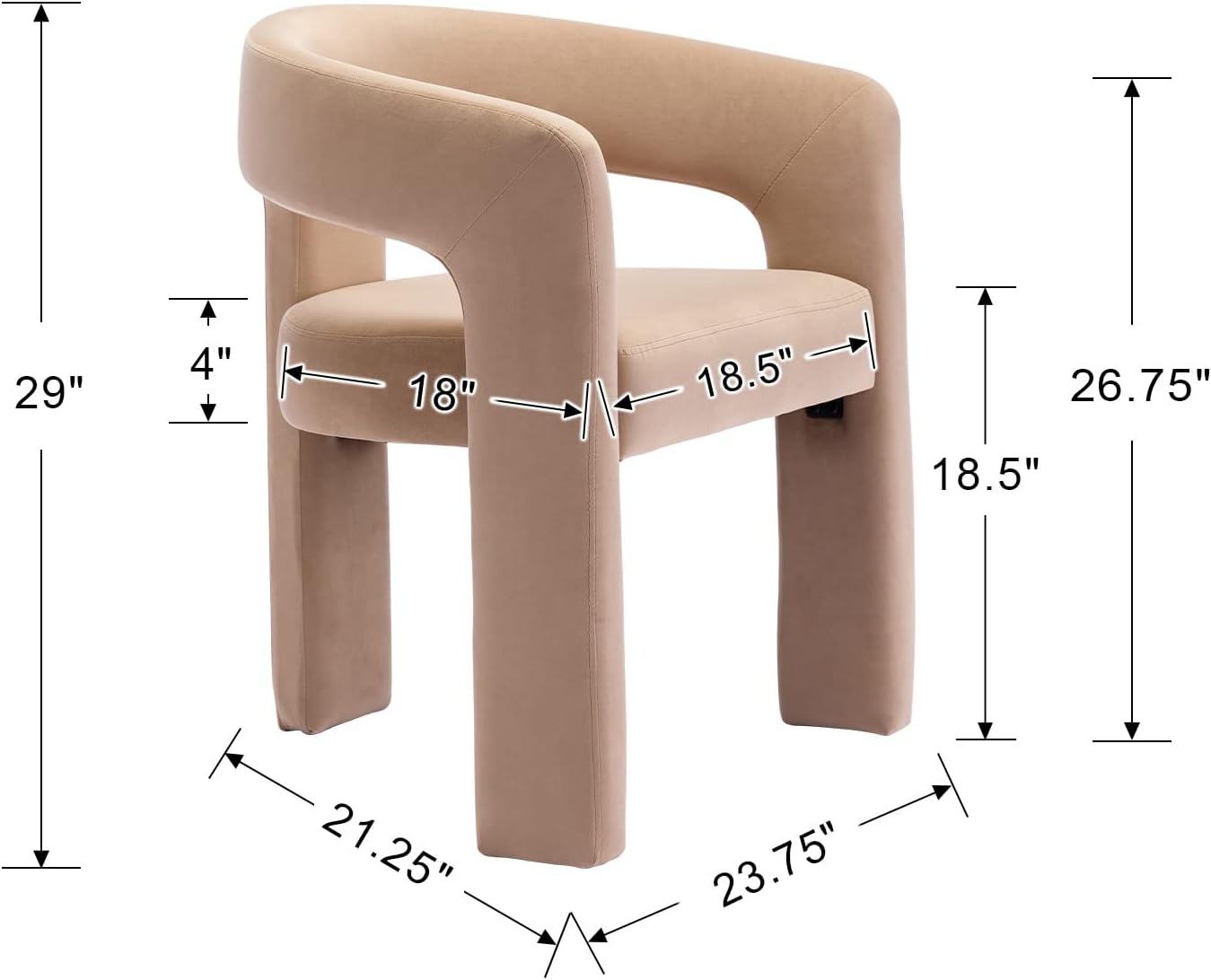 Modern Barrel Dining Chairs Set of 2 Upholstered Velvet Accent Side Chair with Arms Comfy Makeup Vanity Chairs, Dining Living Room Kitchen Chairs Armchairs, Khaki 2 Velvet; Khaki