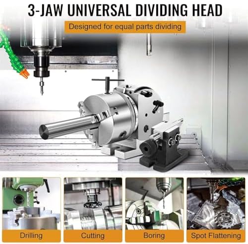 Heavy Duty 3-Jaw Dividing Head Set for Milling - Precision Semi Universal Dividing Head with 100/125/160/200mm Chuck & Tailstock, Includes 5in/125mm Chuck & Precision Scale for Accurate Machining