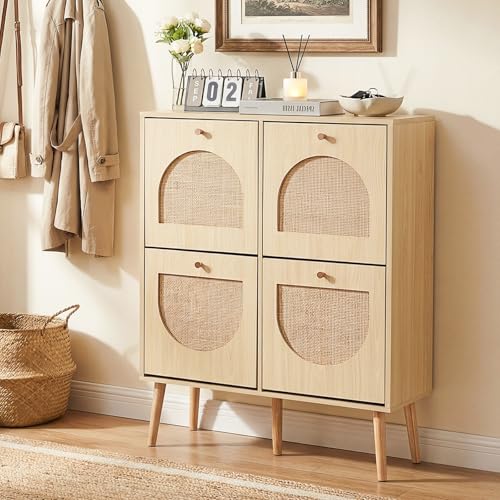 HOKEEPER Schuhschrank Schmal, Schuhregal mit 4 Klappen, Schuhkipper...