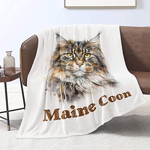 Domgoge Maine Coon Cat Blanket for Women Girls Maine Coon Cat Gifts Throw Blankets for Cat Lover Maine Coon Cat Print Blankets 130cm x 152cm