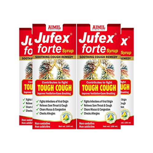 Jufex Forte Syrup - 100ml (Pack of 4) | Ayurvedic Herbal Syrup for Tough Cough, Sore Throat, Congestion and Respiratory Wellness | Non-Alcoholic & No Drowsiness
