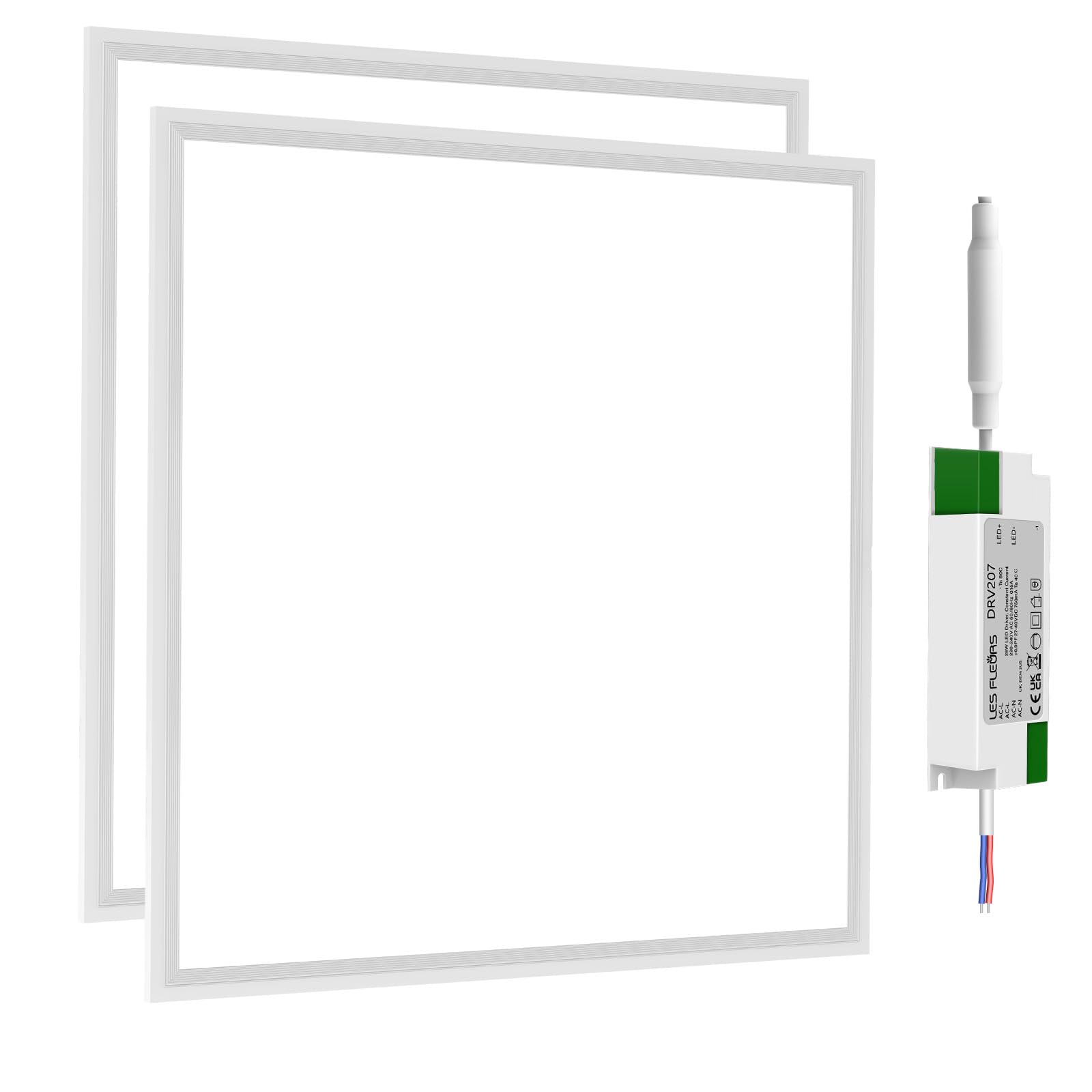 LES FLEURS Square Led Panel Lights 600 x 600 mm, 4000K Natural Light Recessed Office Ceiling Panel Down Light, 30W 3850 Lumen Commercial Flat Backlit Fixture (2 Packs)