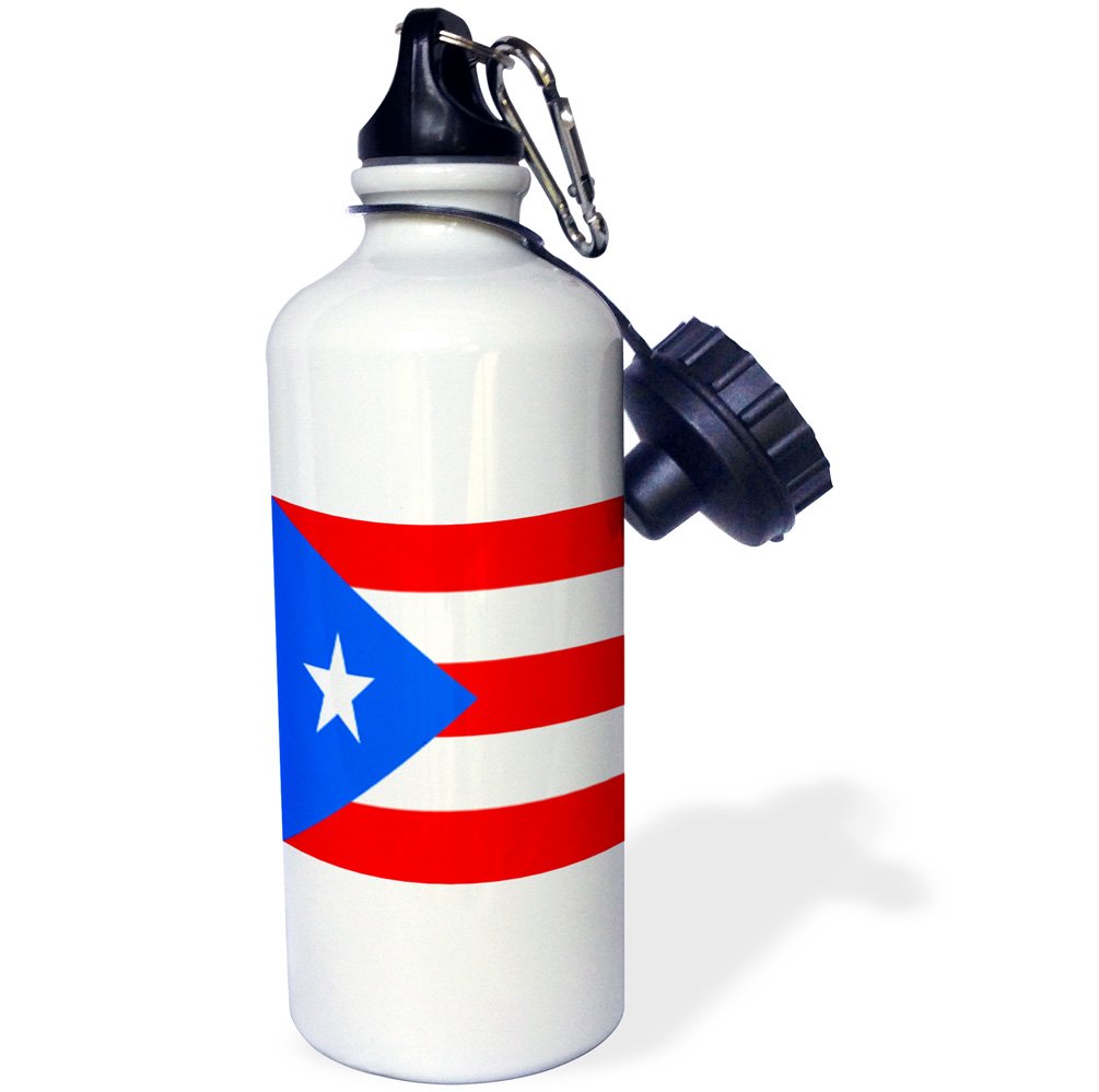 3dRose"Puerto Rico Flag" Sports Water Bottle, 21 oz, White