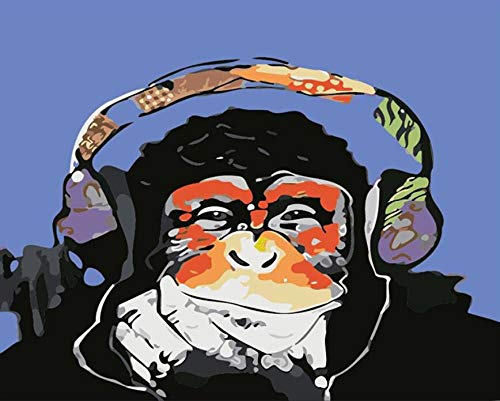 MAGICXYZ DIY Peinture Peinture au Numero Singe Portant des écouteurs 40 X50 cm Cadeau de Peinture à l'huile de pour Enfants Adultes Home Decor Cover