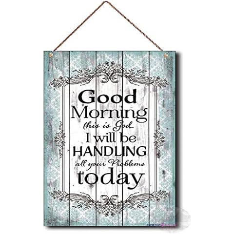 TSOSK New Wooden SignsHome Decor -Good Morning This is God.I Will Be Handling All Your Problems Today Wood Sign Bathroom Decor,Wood Signs Décor,Wooden Signs-14 , 8 X 12 Inch Cover