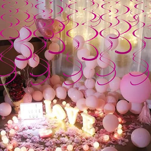 Image of Rose Red Ceiling Swirl Foil Decorations Hanging Plastic Streamer Themed Swirl Party for Valentines Carnival Celebration, Pack of 28