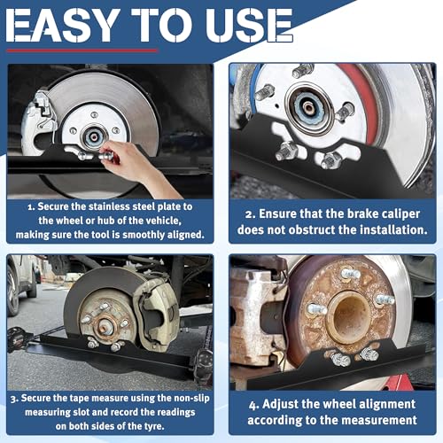 Image of chuangzhi Heavy Duty Wheel Alignment Tool Plates with 2 Tape Measures - Upgraded Stainless Steel Toe Alignment Kit with Anti-Slip Slots & Hanging Holes for Cars, Trucks, SUVs