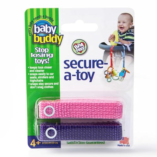 Baby Buddy Secure-A-Toy, Safety Strap Secures Toys, Teether, or Pacifiers to Strollers, Highchairs, Car Seats, Adjustable Length to Keep Toys Sanitary...