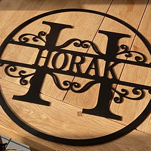 Franjohnsonhouse, Personalized Family Last Name Sign, Initial Split Letter, Wreath, Custom Wedding Gift Est Date Established Sign Monogram Plaque Door Hanger Wall Decor Housewarming Gift, (Design 2) #TOP4