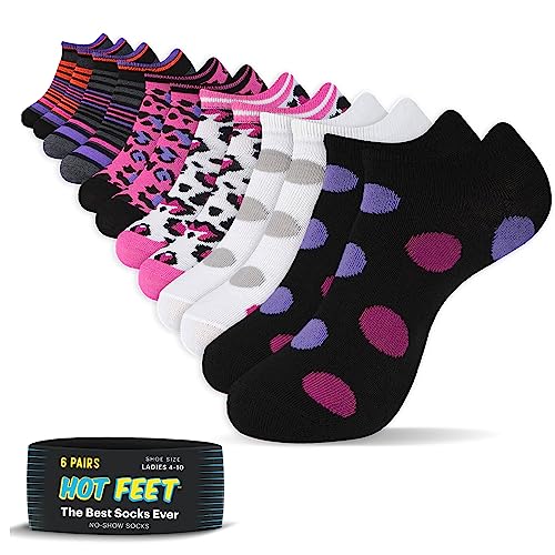 Hot Feet 6,12,18 Pack - No Show Socks For Women, Low Cut Ankle Socks For Teens And Girls, Adult Athletic Socks - Size 4-10, Dots/Stripes/Leopard #TOP22