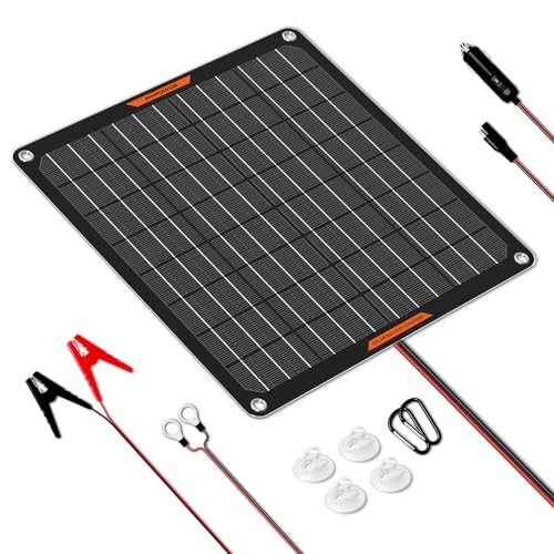 Solar Battery Charger 10W 12V Solar Trickle Car Battery Maintainer Portable Waterproof Power Charger for Car Boat Automotive RV with Alligator Clip