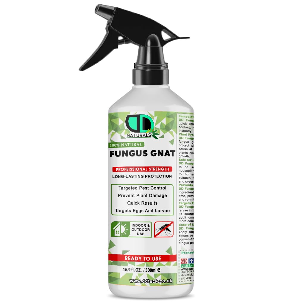 DD Teck 100% Natural Fungus Gnat Killer Spray, Garden & House Plant Bug Killer, Organic Effective, Fast Acting Insect Control, Ideal for Flowers & Shrubs, Indoor & Outdoor Use (500ml Spray)