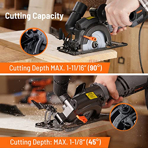 Dovaman MCS01A Circular Saw, 5.8A 4-1/2 Inch Compact Circular Saw W/Contractor Bag, Laser Guide, Metal Auxiliary Handle, Multi-Material Cuts W/ 6 Saw Blades thumb #4