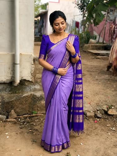 Image of Women's Kanjivaram Cotton Silk Saree South Indian Paithani Sari | gadwal cotton sarees with Zari Border and Blouse Piece - Suitable For All Indian Occasions and Festivals 191