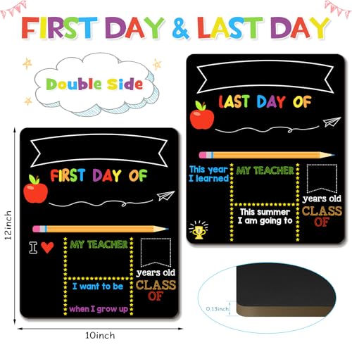 First & Last Day of School Signs with 6 Writing Pens, 10 x 12 Inch Double Sided Back to School Board for Kids/Girls/Boys, Reusable Wooden 1st Day of Preschool/Kindergarten Photo Props