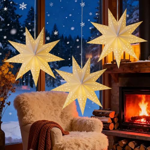 Rppiup 3 Stück 45cm Papiersterne Weihnachten, Leuchtsterne...