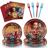 96Pcs Birthday Party Supplies Serve 24 the Rise of Red Plates Napkins Tableware Happy Birthday Party Supplies Paper Dinner Plates for Movie Fans Decorations, Table Decorations for Youth
