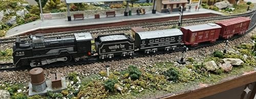 Image of VU Toys Big Rail Gadi Train Set for Kids (3+ Years) | Rechargeable Engine with Coal & Passenger Coach | Water Smoke, Hindi Music, Lights & Sound | C-Type Charging | 10 Round Tracks (Black)