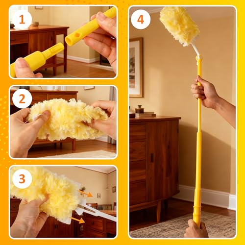 Image of Duster Refills for Swiffer 100 Count with 1 Handle, Heavy Duty 4X Microfiber 360 Swivel Disposable Dusting Pads for Multi-Surface Cleaning - Unscented