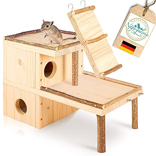 Hamster Haus Holz - 2 Etagen, Leiter, Labyrinth, Spielplatz - handgemacht in Bayern - Mäuse Zubehör