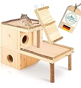 Hamster Haus Holz - 2 Etagen, Leiter, Labyrinth, Spielplatz - handgemacht in Bayern - Mäuse Zubehör