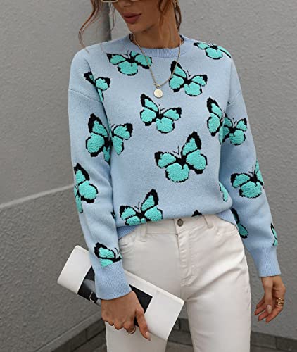 Image of JUNBOON Women's Casual Leopard Print Knitted Pullover Sweaters Long Sleeve Crew Neck Jumper Tops