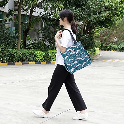 Image of KAMO Floral Tote Bag - Waterproof Lightweight Handbags Travel Shoulder Bag for Hiking Yoga Gym Swimming Travel Beach
