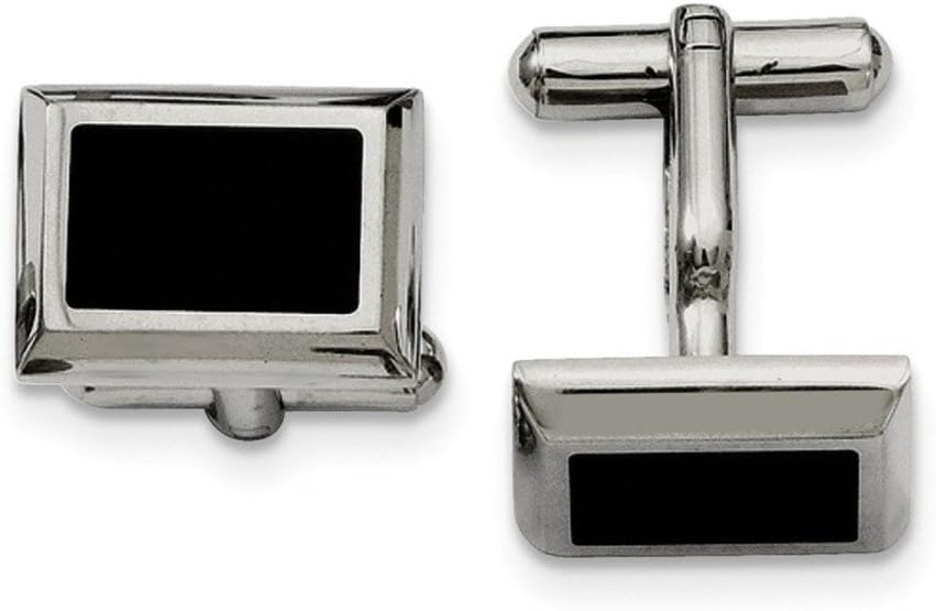 Black IP and Stainless Steel Rectangle Cuff Links, 15X18MM
