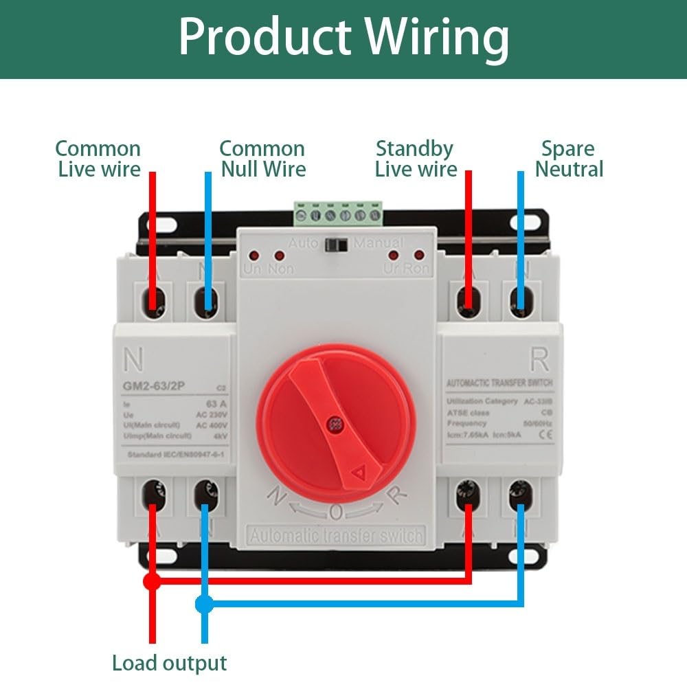 Diferencial Auto Rearmable Interruptor de transferencia automático de doble potencia ATS 2P/3P/4P 63A CA 230 V 50/60 Hz Disyuntores de conmutación automática/manual Diferencial Auto Rearmable(4,220V 8