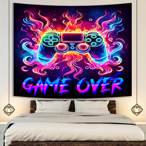Manicer LK37M Blacklight Gaming Tapestry, Cool Neon Game Controller Wall Hanging For Boys Teens, Uv Reactive Game Over Abstract Art 3D Gaming Poster Tapestries thumb #3