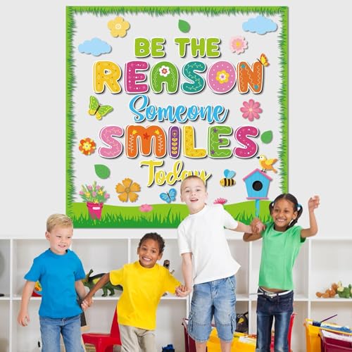 Image of Spring Bulletin Board Decoration Set Spring Classroom Decoration Be The Reason Someone Smile Today Bulletin Board Flower Butterfly Cutouts for Home School Chalkboard Door Wall Decor