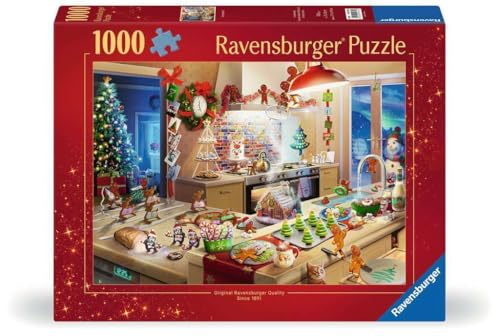 Ravensburger - Merry Mischief - 1000 Piece Jigsaw Puzzle - Caper with Gingerbread Men as They Wreak Havoc in The Kitchen - Stunning Detail - Premium Quality - Ages 12+