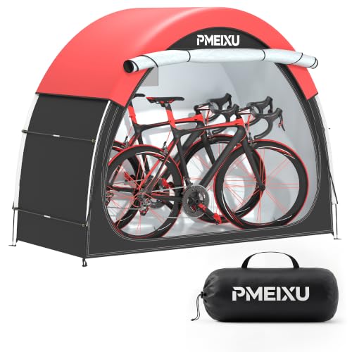PMEIXU Upgraded Bike Storage Shed Tent PU4000 Waterproof Outdoor Bicycle Shelter with 53 High-Clearance Outdoor Shelter for 2-3 Bikes Portable Storage for Motorcycles Garden Tools & Lawn Mowers