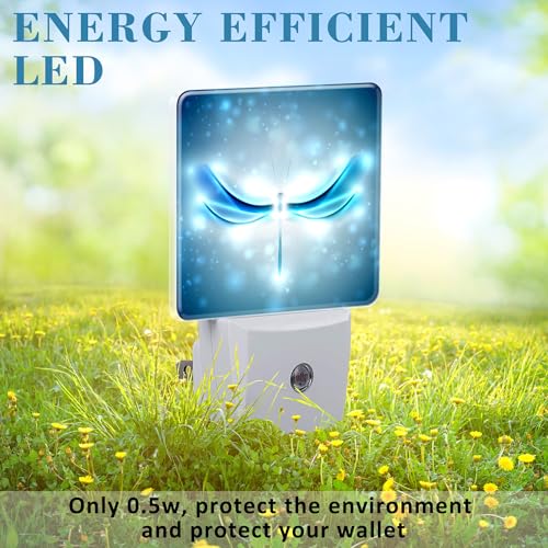 Image of Night Light Plug into Wall Shiny Blue Abstract Dragonfly Night Light with Dusk to Dawn Sensor for Kid Girls Boys Women Men Room Decor, Hallway, Kitchen, Bathroom, Nursery, Stairs