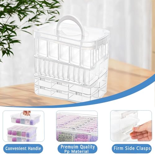 Image of 91pcs Bead storage container, 3-Tier bead organizer boxes and craft storage boxes,Bead storage Stackable portable box,DIY Jewelry Craft Nails, Bracelets, Jewelry, Diamonds, Pens, (3 Tier)