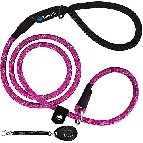 Slip-Lead Dog-Leash Medium-Training Rope - 6ft Foot Big Large Reflective Climbing Rope Leash Supports The Strongest Pulling Large Medium Dogs 6 Feet (Pink)