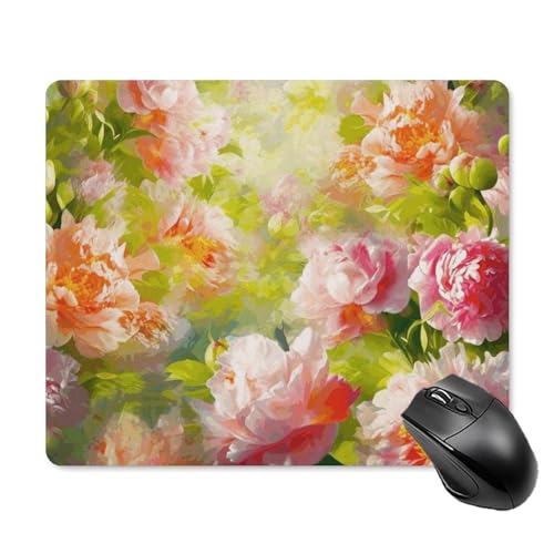 Tapis de souris antidérapant Bright Peonies 18x22cm pour éviter les glissements