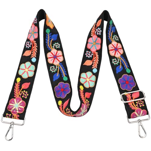 Image of Wide Purse straps Crochet Flower replacement crossbody for Handbag Adjustable Embroidery Knit Guitar Shoulder strap