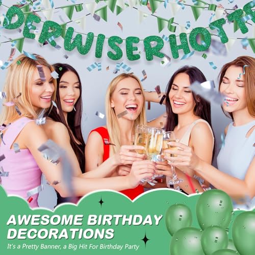 Image of Fulmoon Set of 3 Pre Strung Older Wiser Hotter Glitter Banner Funny Birthday Banner for Women 30th 40th 50th 60th 70th 80th Birthday Party Decorations Sign Gift(Green)