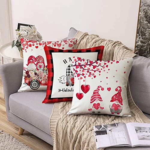 Rabusofa Valentines Day Pillow Covers 18X18 Set Of 4, Gnomes Farmhouse Valentines Day Decor For Home ,Red Truck Heart Valentine Pillows Decorative Throw Pillows Valentines Day Decorations #TOP5